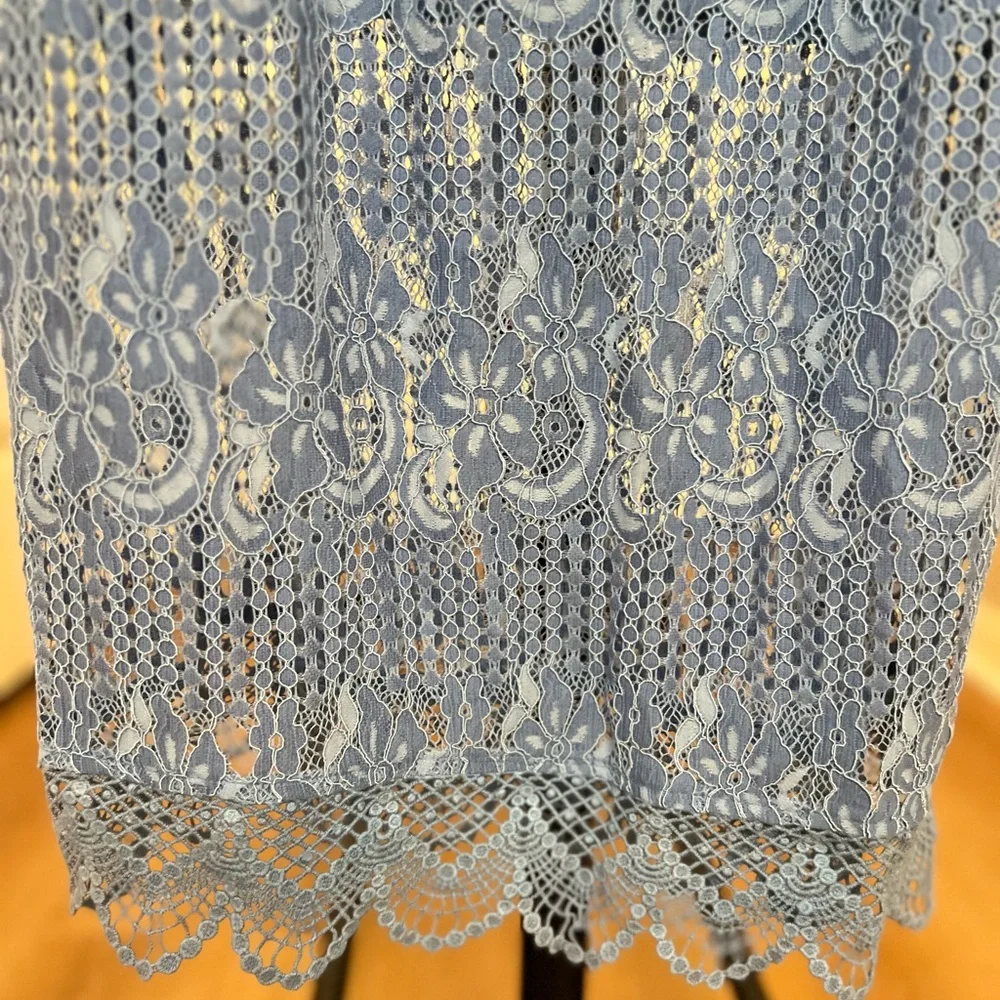 NSR Light Blue Crochet Maxi Dress with Scalloped Hem - Picture 4 of 9